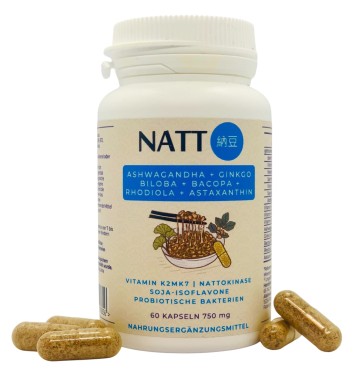 Natto + Ashwagandha+ Ginkgo Biloba+ Bacopa + Rhodiola + Astaxanthin - 60 Kapseln